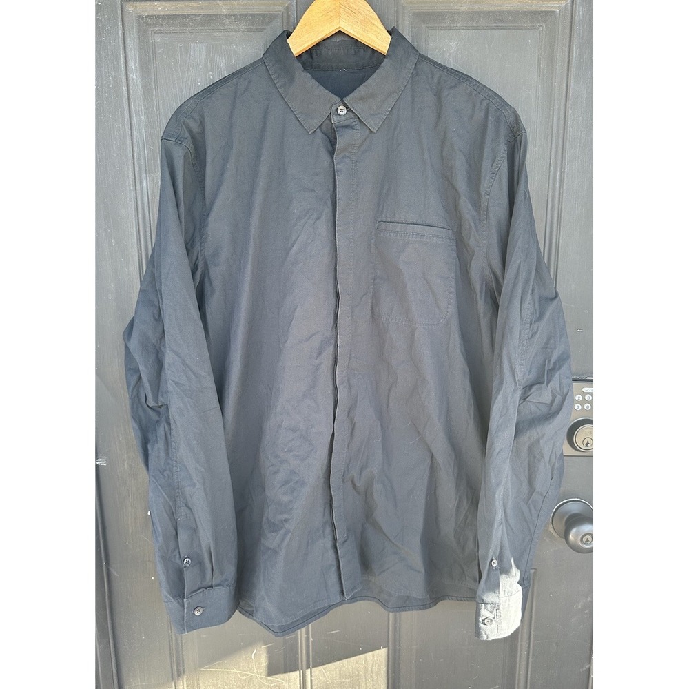 Lululemon Shirt Mens XL Navy Blue Button Up Outdoors Cotton Blend Stretch Casual